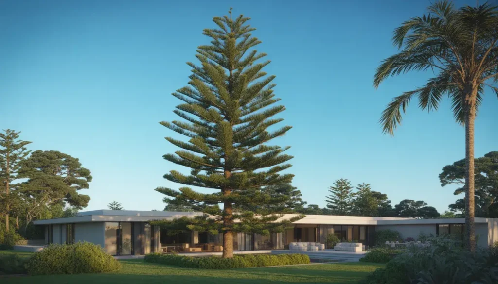 Professional arborist conducting Norfolk Pine assessment using specialist equipment