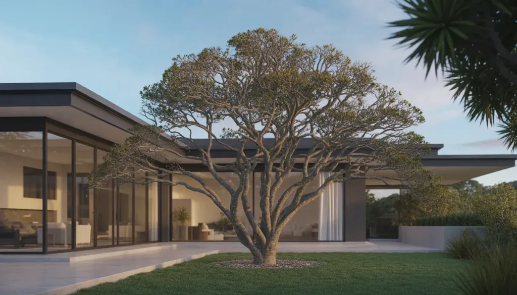 Professional arborist using specialised equipment for safe tree care in residential Kapiti property