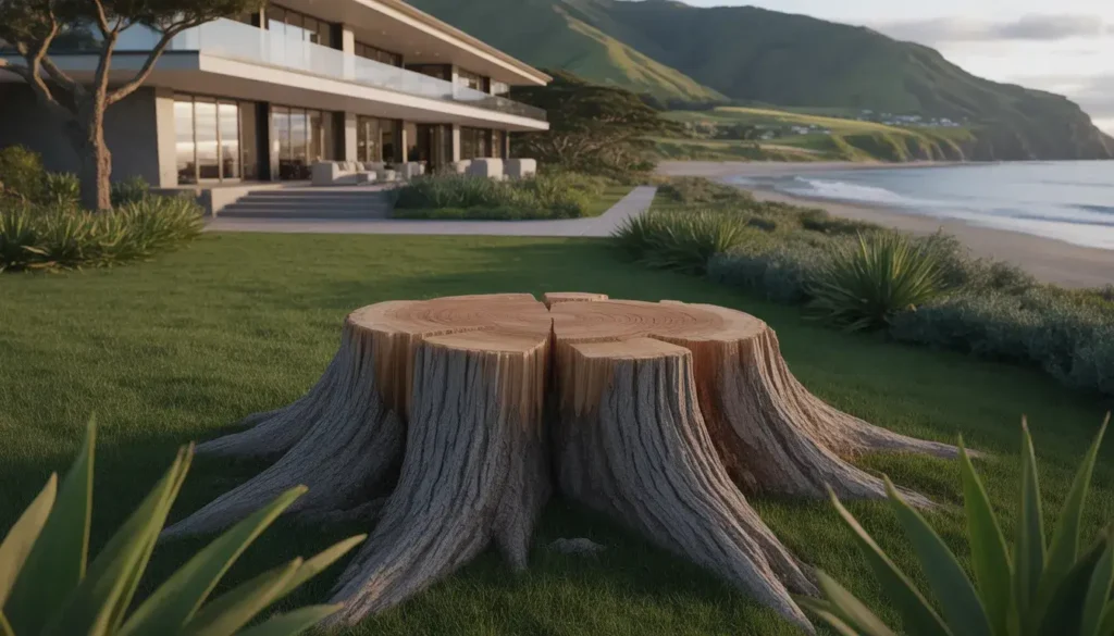Tree stump grinding cost-effective solution demonstrating safe removal process by certified arborists in Kapiti Coast residential area
